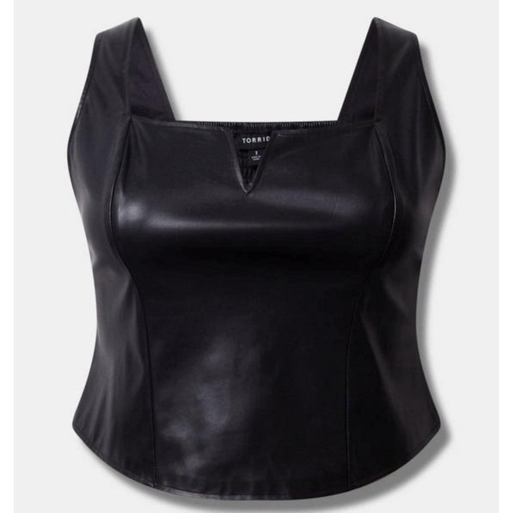 Torrid Faux Leather Cropped Corset Tank Top Plus 1X Black Goth Dark Romantic